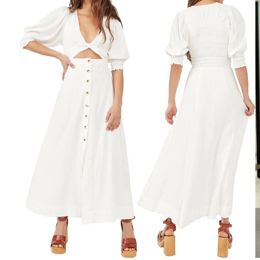Free People String of Hearts Cut out Maxi Dress White Size Small